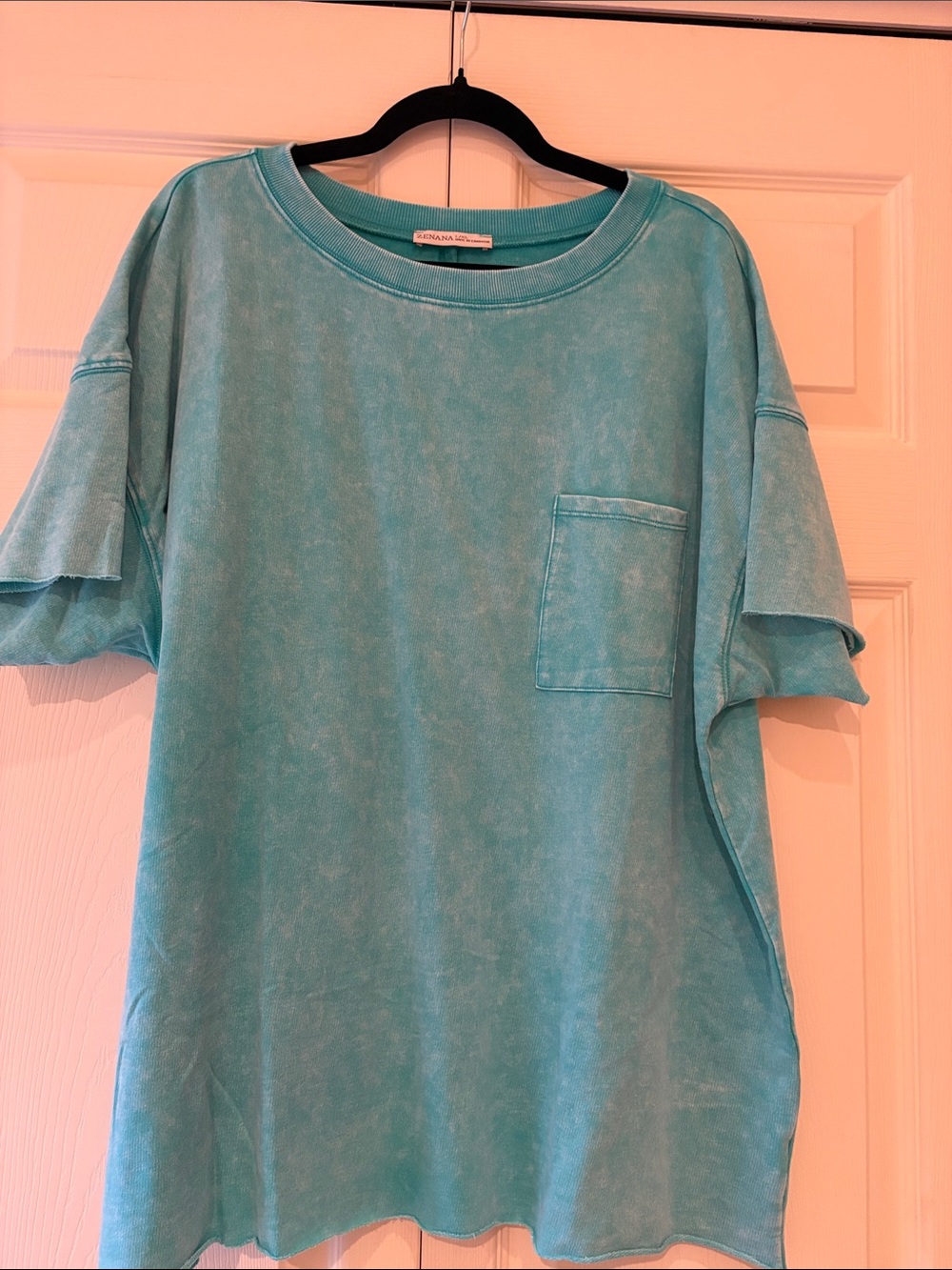 Zenana Outfitters Mineral-Wash Teal Short Sleeve Pocket Tee L/XL